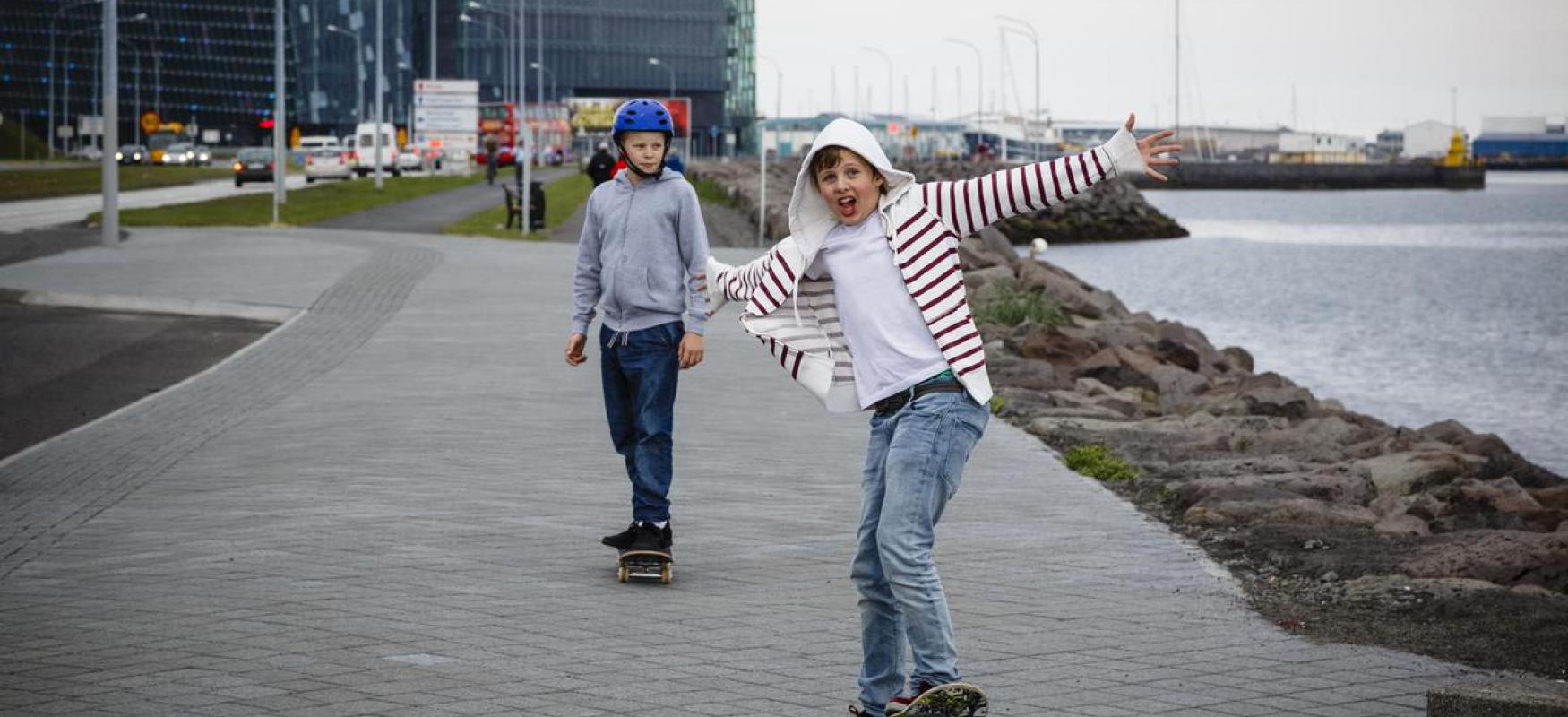 Teenagers skating in Reykjavik