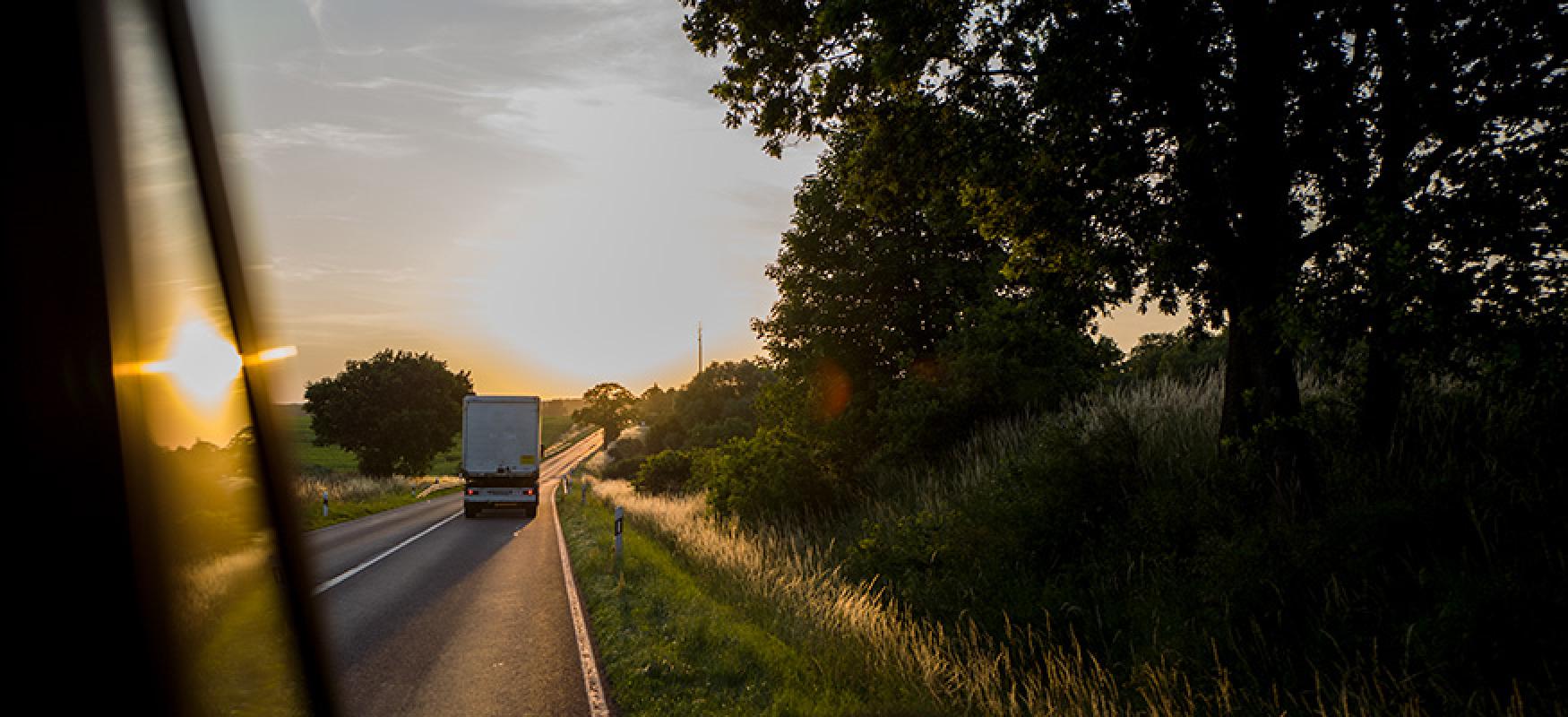Lorry driving on a road.